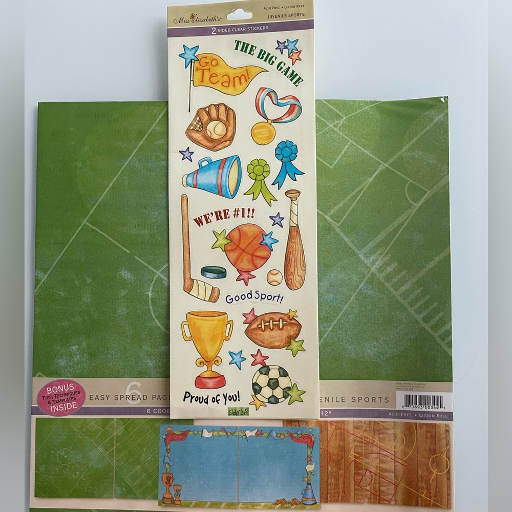 Miss Elizabeth's 6 Easy Page Scrapbook Juvenile SPORTS 12 x 12 & Stickers